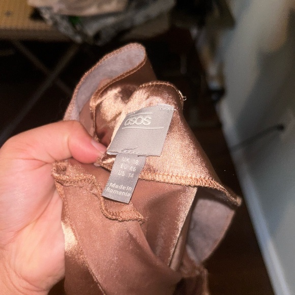 ROSE GOLD ASOS SATIN MIDI DRESS - sz 14 - Picture 5 of 8